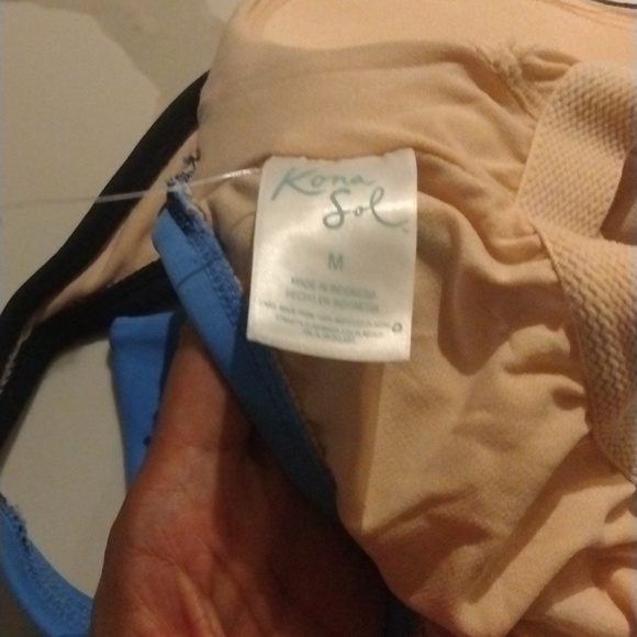Kona Sol Blue Color Block Crisscross, Fully lined, one piece swimsuit - M nwot - Picture 6 of 6